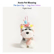 Grey-and-white plush Spirit Dog keychain wearing a pink piglet hood and scarf