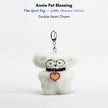 White fluffy plush charm keychain wearing glasses and a collar with a layered heart-shaped charm