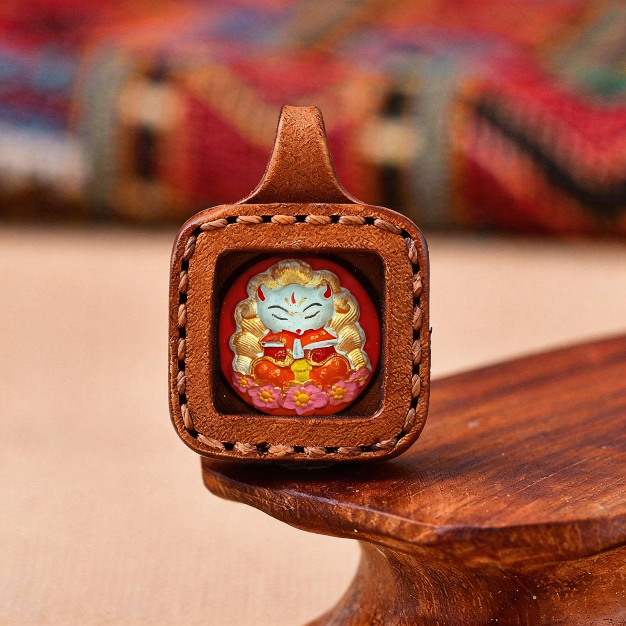 Pet Blessing Tsa-Tsa Charms | Nine-Tailed Fox Tsa-Tsa Leather Case, Wisdom & Heartfelt Bond Blessings