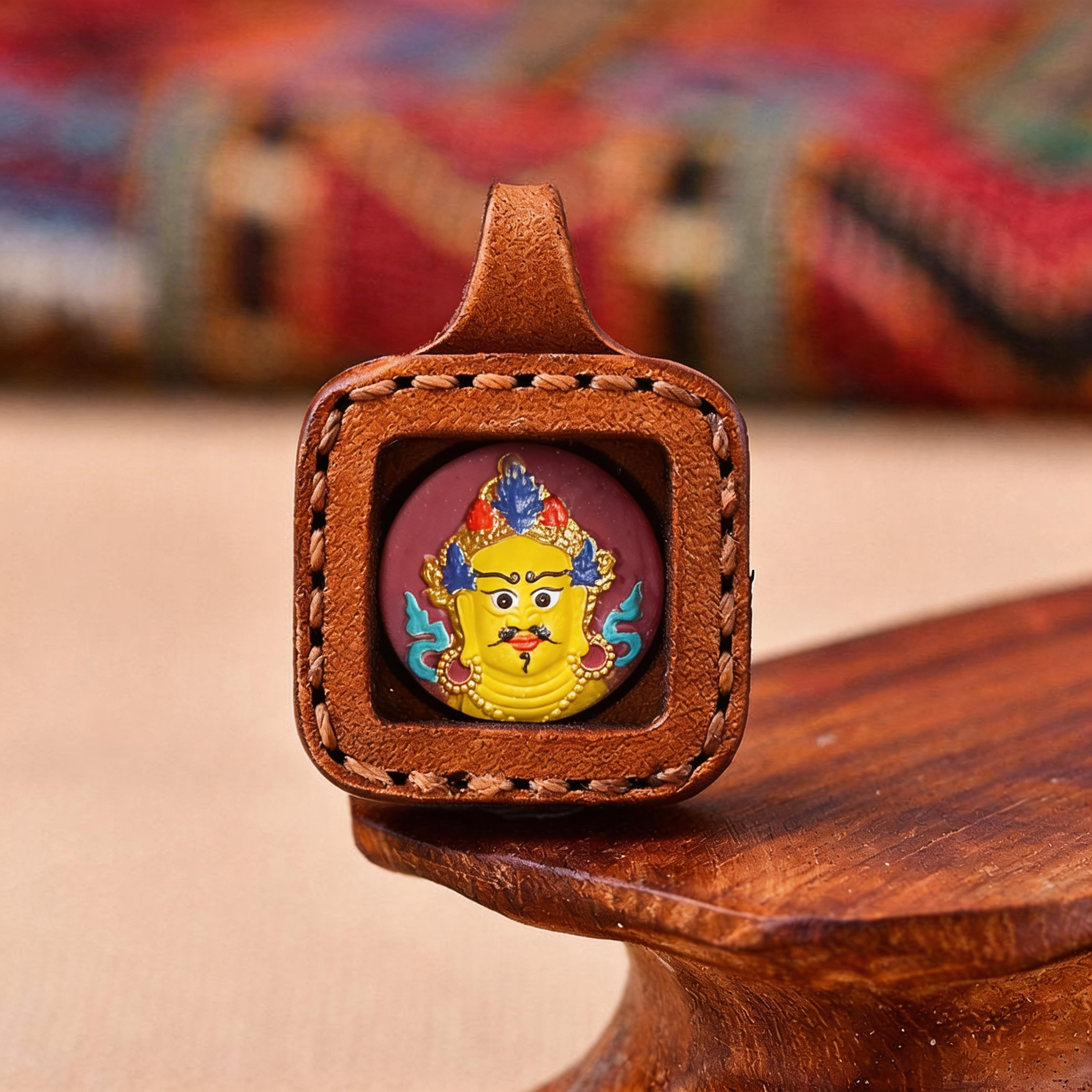 Pet Blessing Tsa-Tsa Charms | Yellow Jambhala Tsa-Tsa Leather Case, Abundance & Vitality Blessings