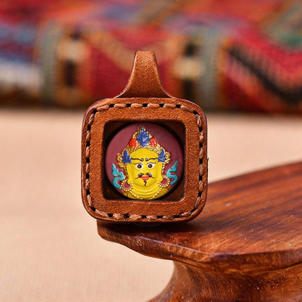 Pet Blessing Tsa-Tsa Charms | Yellow Jambhala Tsa-Tsa Leather Case, Abundance & Vitality Blessings