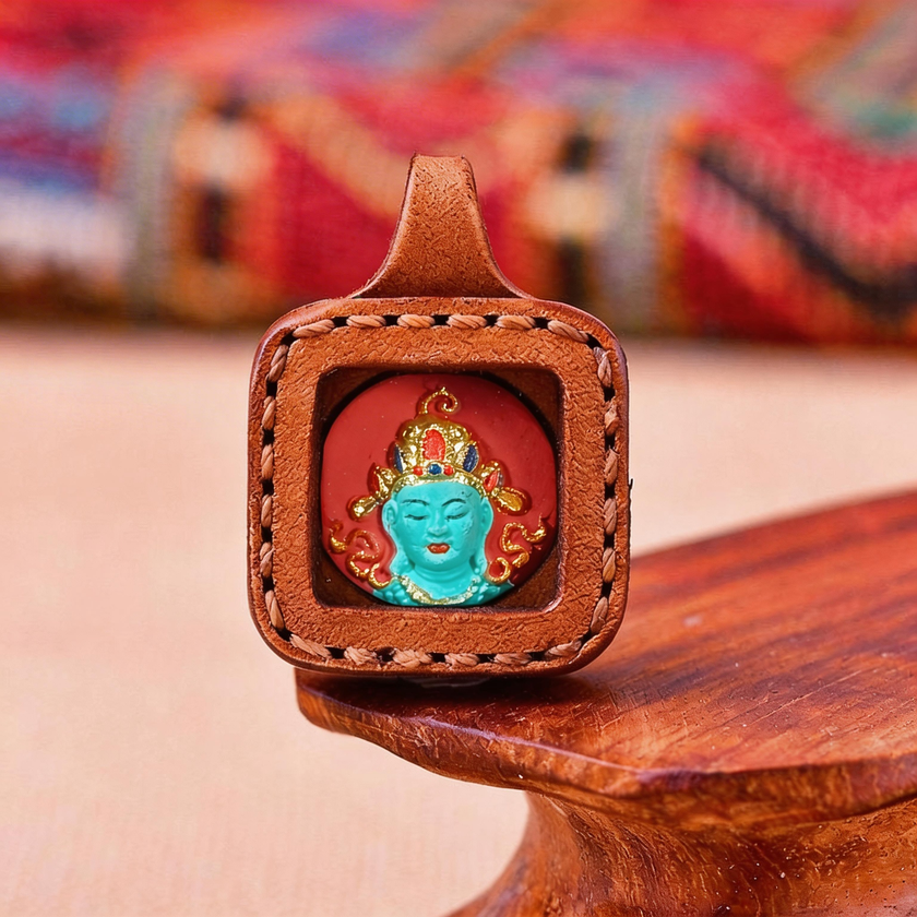 Pet Blessing Tsa-Tsa Charms | Green Tara Tsa-Tsa Leather Case, Healing & Wellness Blessings