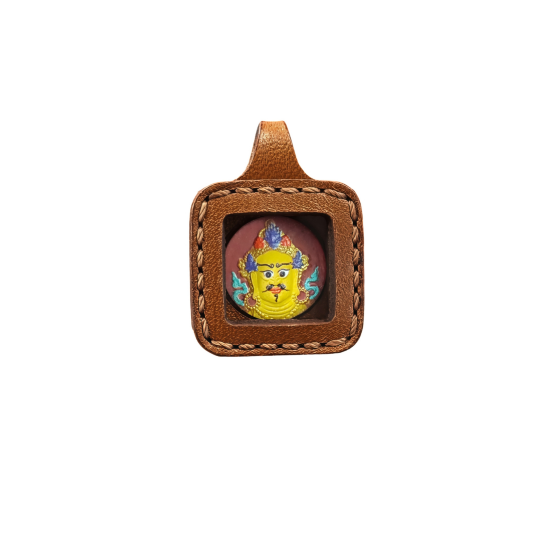 Pet Blessing Tsa-Tsa Charms | Yellow Jambhala Tsa-Tsa Leather Case, Abundance & Vitality Blessings
