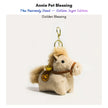 Small tan fluffy Heavenly Steed horse keychain with a gold ingot charm, Golden Blessing edition