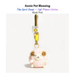 Pink plush Spirit Sheep keychain with curled brown horns
