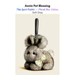 Gray plush Spirit Rabbit keychain wearing a yellow floral-print bow