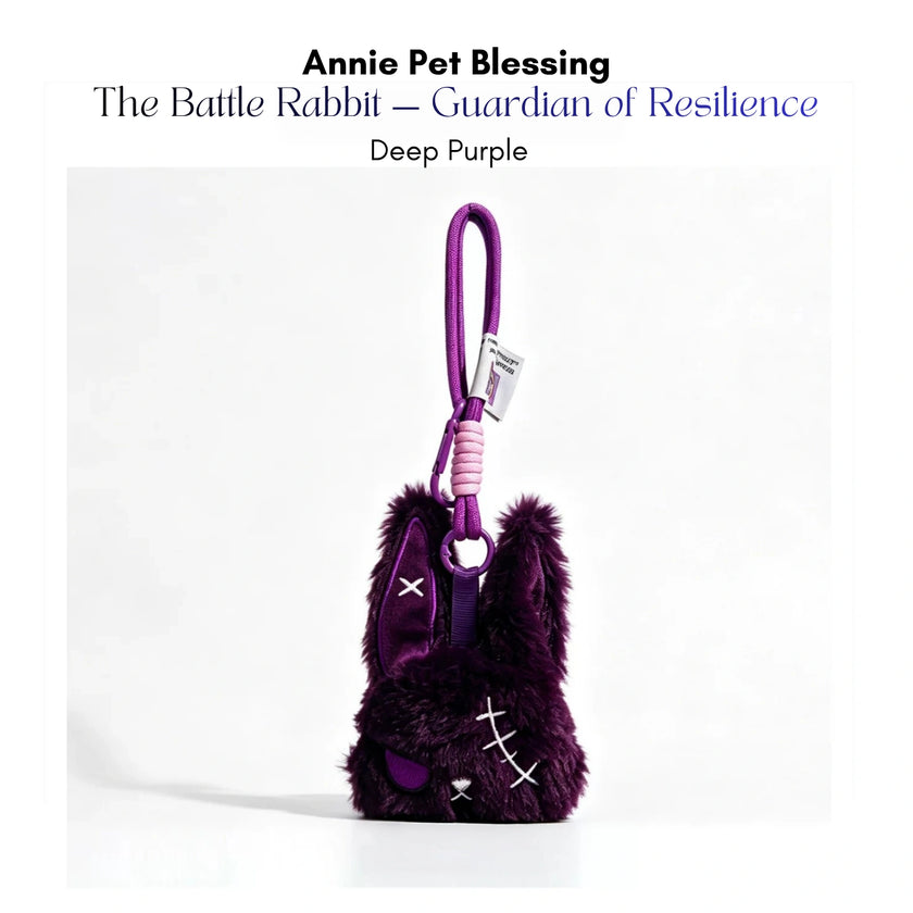 Deep purple plush Battle Rabbit keychain with white stitched eyes, Deep Purple edition