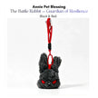 Dark gray plush Battle Rabbit keychain with red stitched angry eyes, Black and Red edition