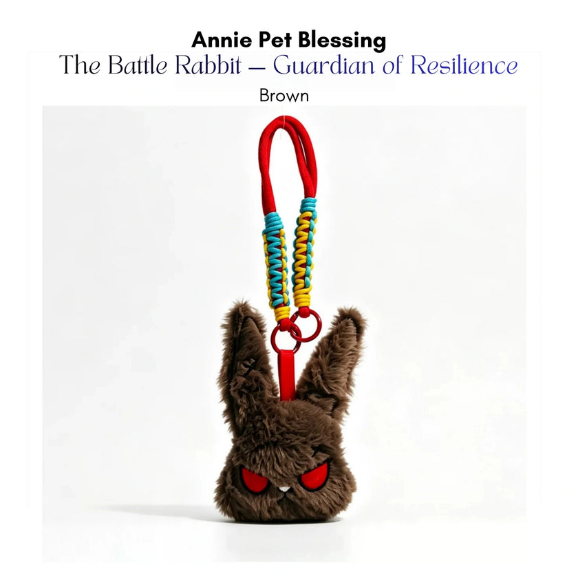 Brown plush Battle Rabbit keychain with red stitched angry eyes, Brown edition