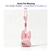 Pink plush Battle Rabbit keychain with white stitched eyes, Pink edition