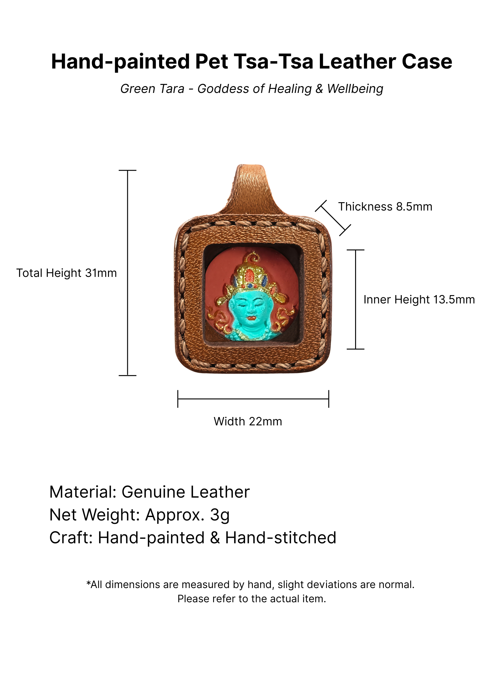 Pet Blessing Tsa-Tsa Charms | Green Tara Tsa-Tsa Leather Case, Healing & Wellness Blessings