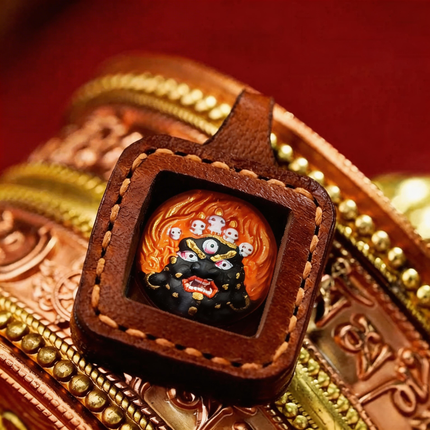 Pet Blessing Tsa-Tsa Charms | Mahakala Tsa-Tsa Leather Case, Protection & Safety Blessings