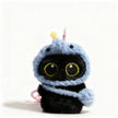 Yoyo plush keychain wearing a light blue elephant hood, front view