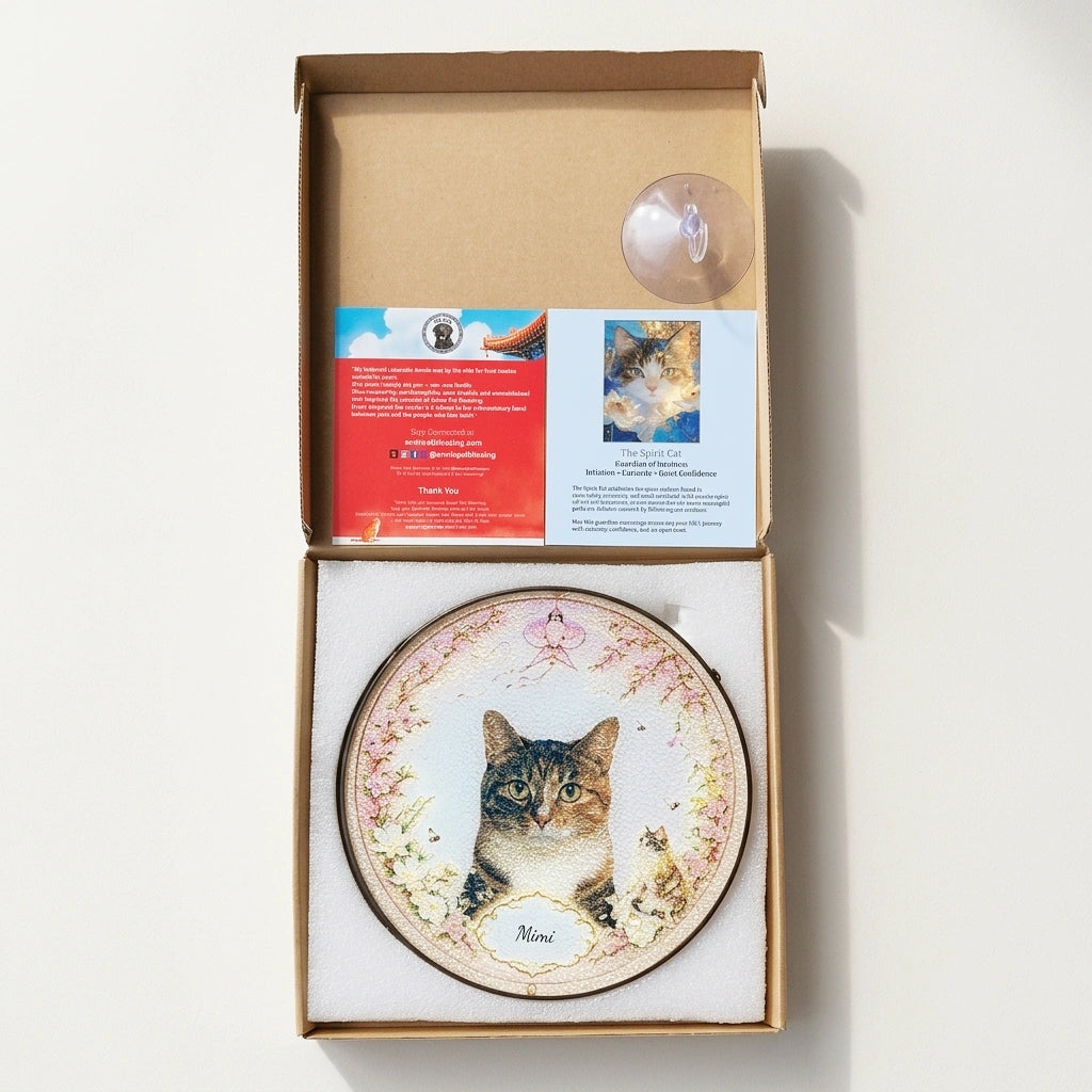 Personalized Pet Portrait Suncatcher – The Spirit Cat, Guardian of Intuition