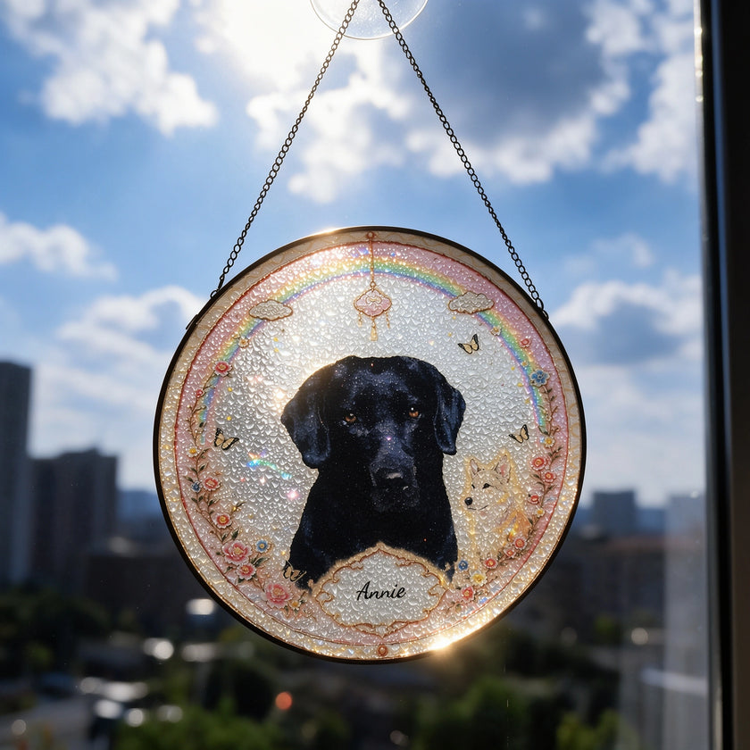 Personalized Pet Portrait Suncatcher – The Spirit Dog, Guardian of Devotion