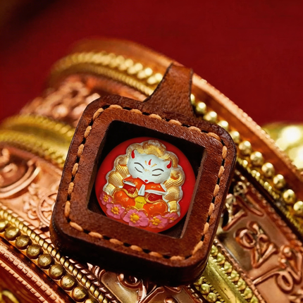 Pet Blessing Tsa-Tsa Charms | Nine-Tailed Fox Tsa-Tsa Leather Case, Wisdom & Heartfelt Bond Blessings