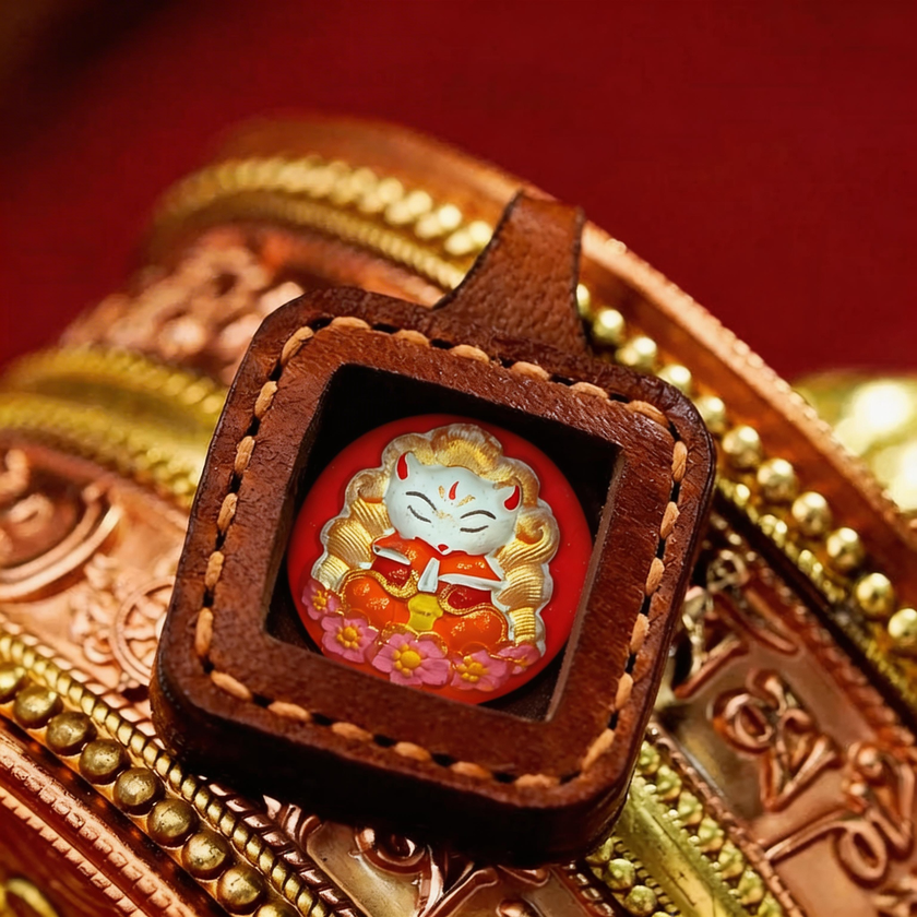 Pet Blessing Tsa-Tsa Charms | Nine-Tailed Fox Tsa-Tsa Leather Case, Wisdom & Heartfelt Bond Blessings